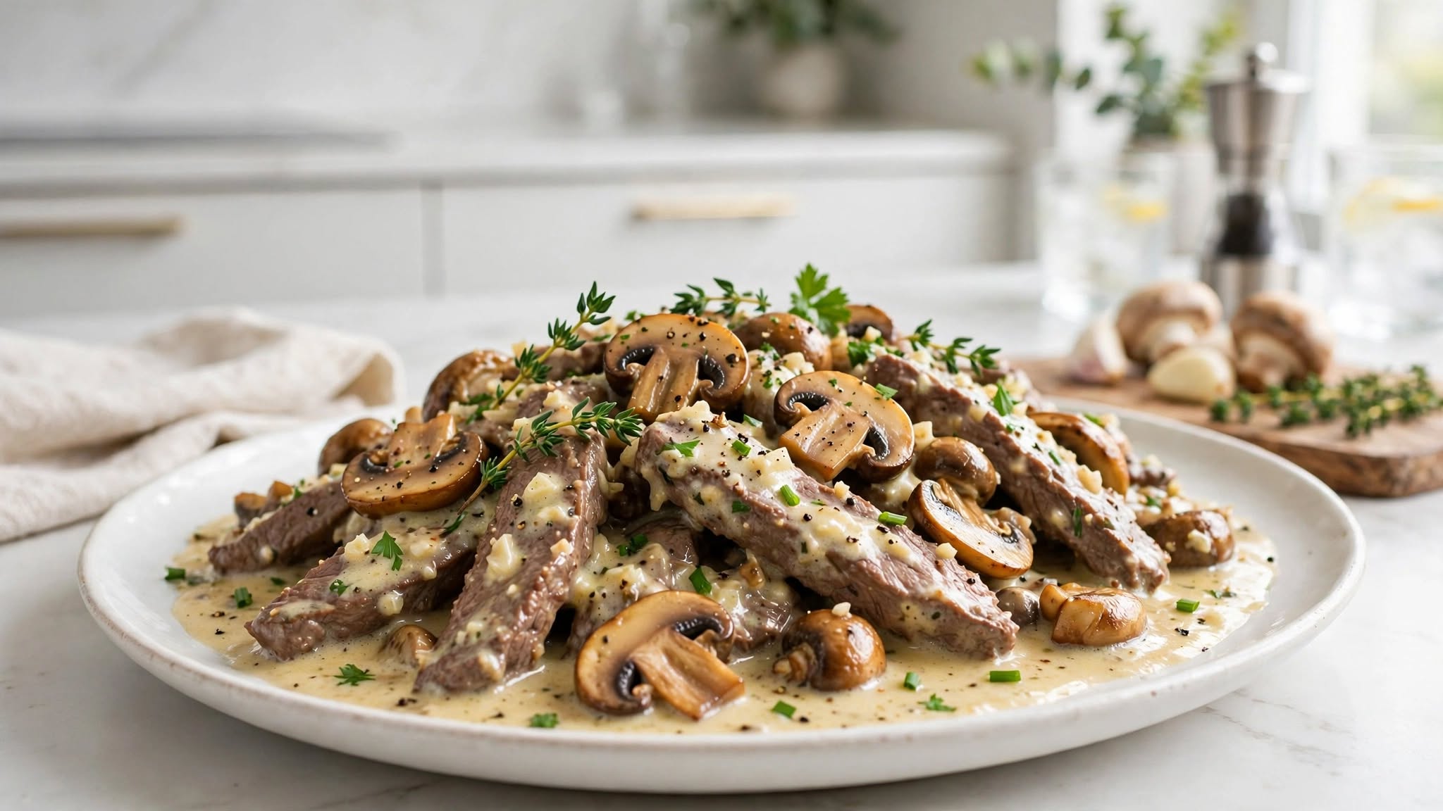 The Best Low-Carb Creamy Garlic Beef with Mushrooms